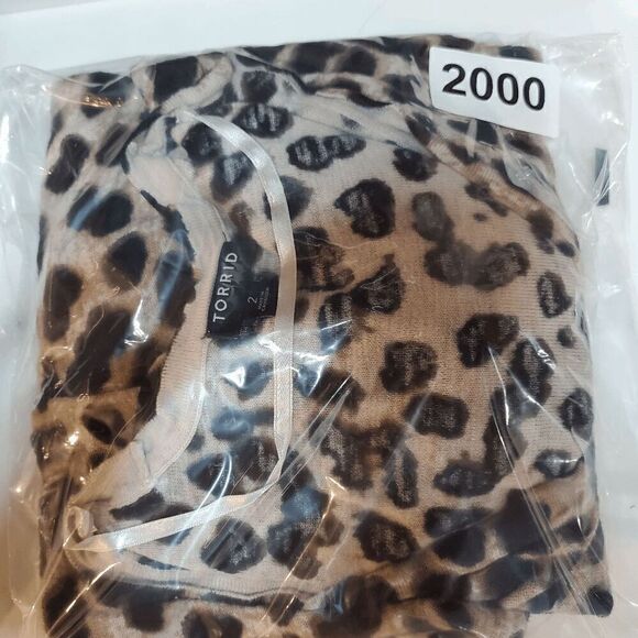 Torrid Cardigan Womens 2 Tan Cotton Leopard Print Sweater Knit V Neck Button Fro - Picture 11 of 11